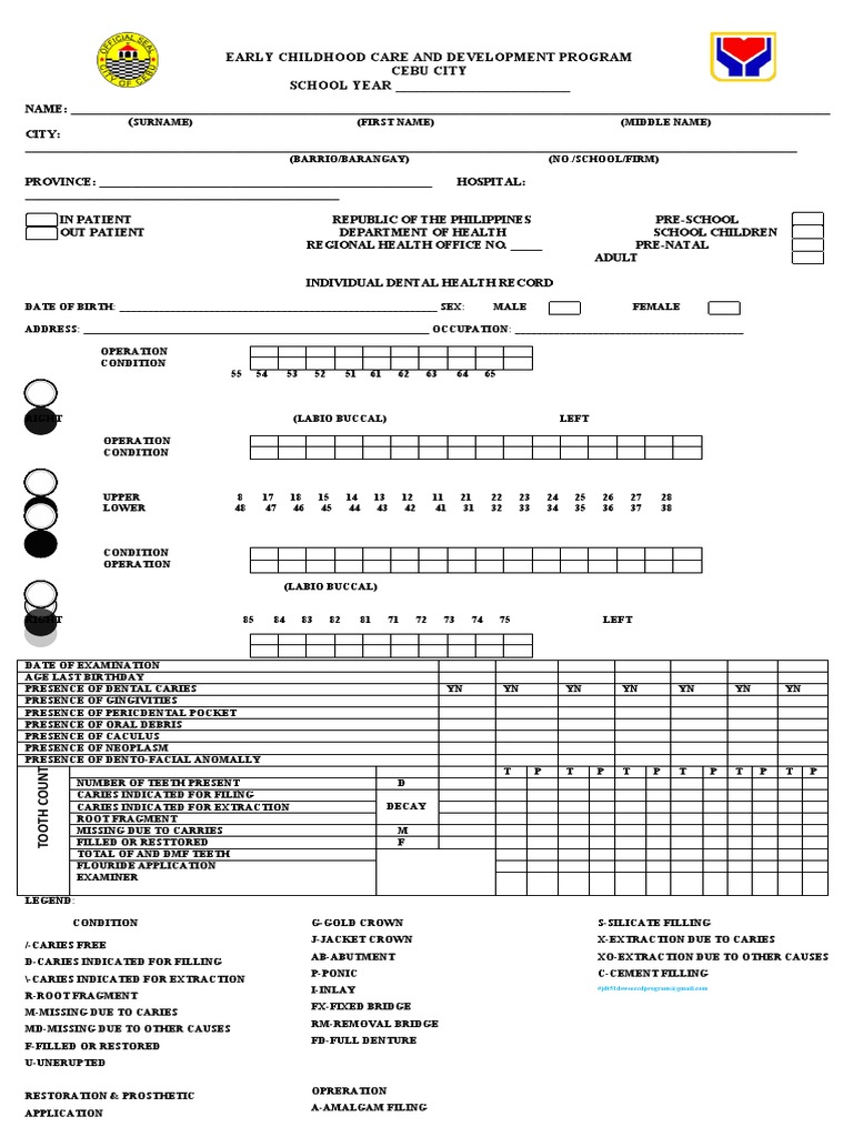 Dental Record Form PDF Animal Anatomy Face