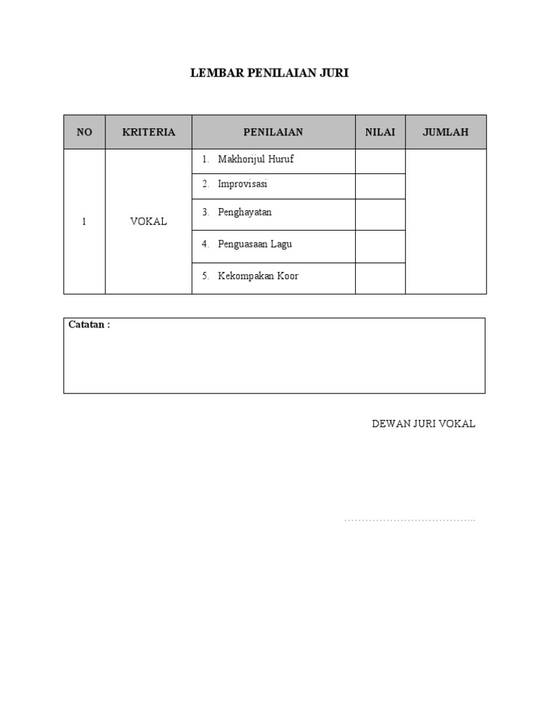 Format Penilaian Juri Lomba Menyanyi | PDF