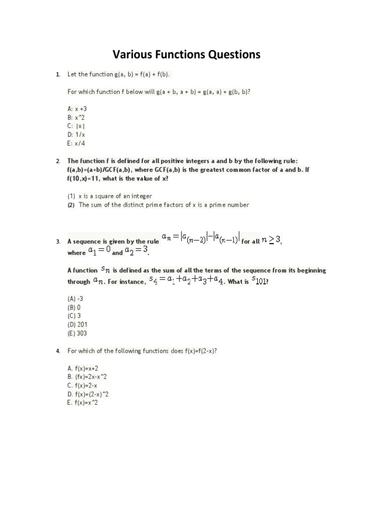 Various Functions Questions | PDF | Function (Mathematics) | Prime Number