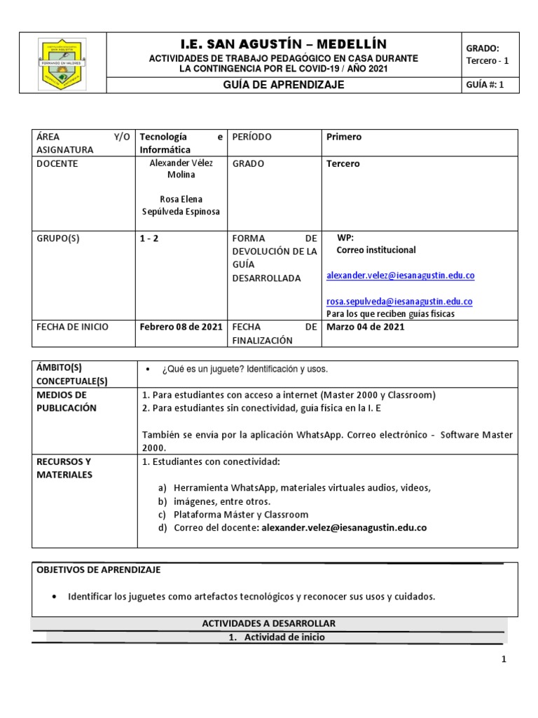 GUIA #1 PRIMER Periodo - Tecnología e Informática | PDF | Juguetes