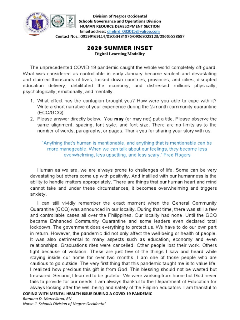 2020 Summer Inset: Email Address: Contact Nos.: 09199469114/09053434976 ...