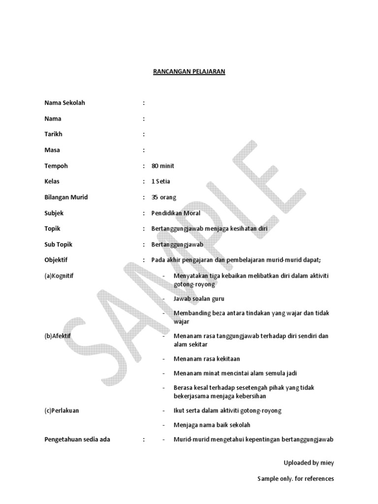 Contoh Lesson Plan Moral Form 1 Pdf