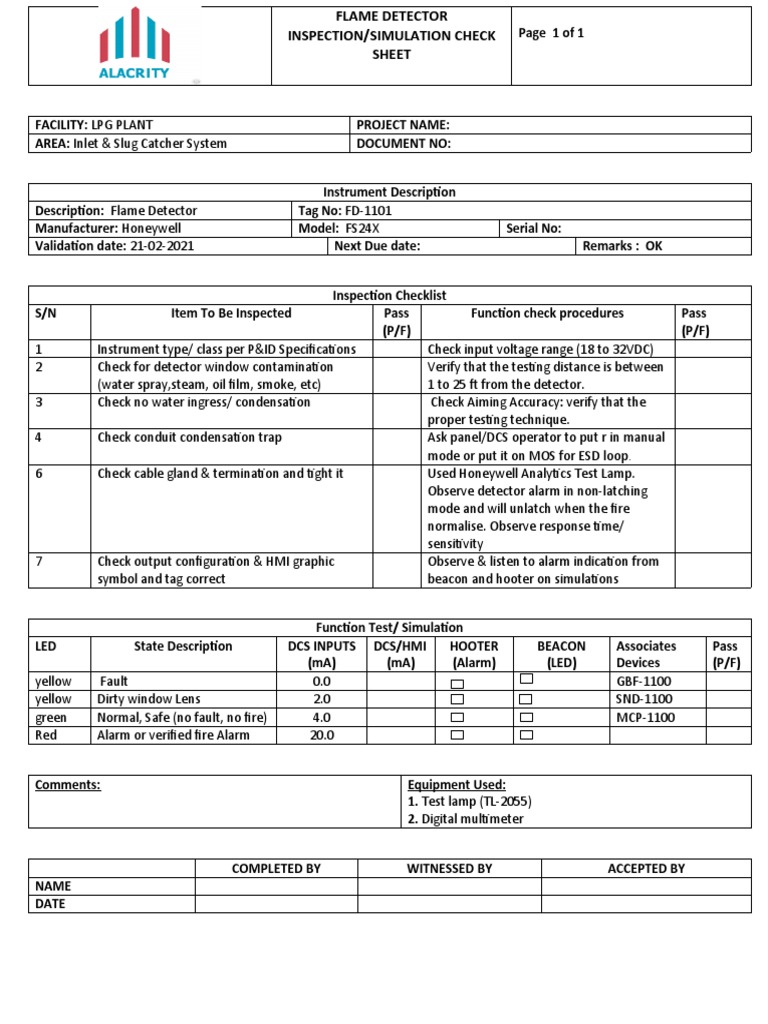 Flame Detector Checksheet | PDF | Sensor | Simulation