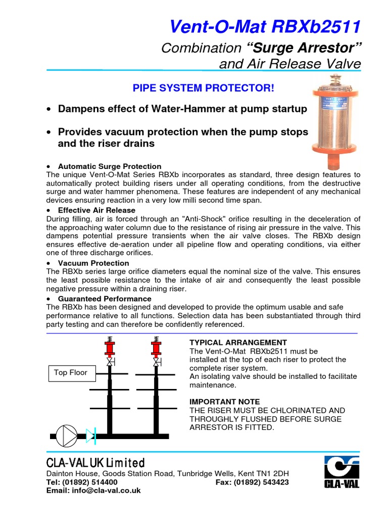 The VentOMat RBXb2511 Combination Surge Arrestor and Air Release
