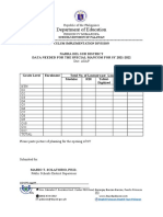 Department of Education: Narra Del Sur District Data Needed For The Special Mancom For Sy 2021-2022