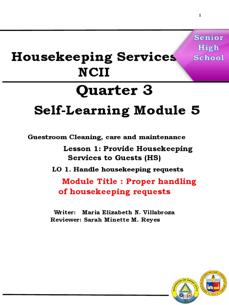 Housekeeping Services Ncii Self-Learning Module 5: Quarter 3 | PDF ...