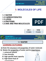 Molecules of Life: 1.1 WATER 1.2 Carbohydrates 1.3 Lipids 1.4 Proteins 1.5 Dna and Rna Molecules