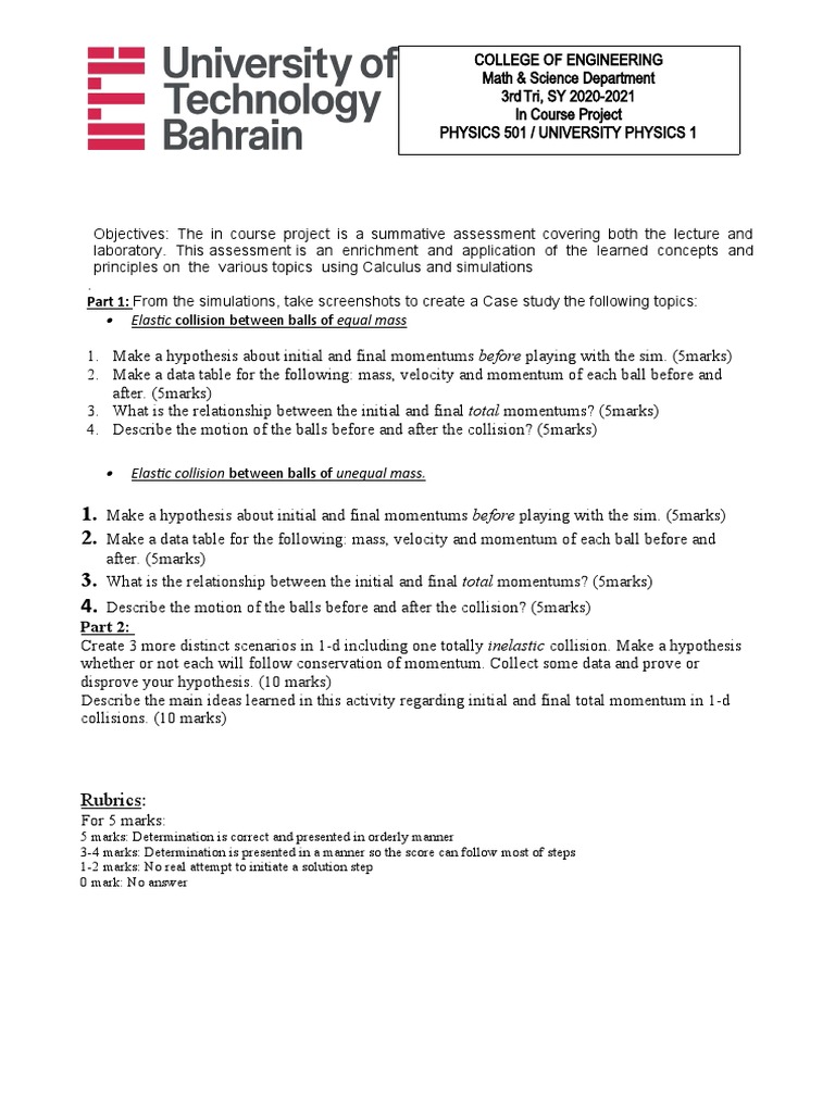 Physics 501: Momentum Case Study Project | PDF | Science & Mathematics ...