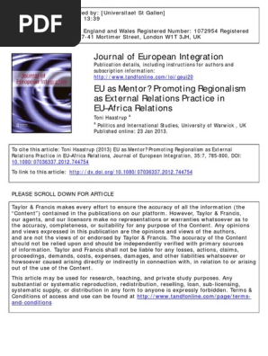 Haastrup - 2013 - EU as Mentor Promoting Regionalism as External Relations