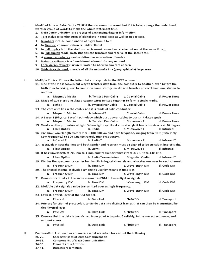 NET 201 Midterm Examination | PDF | Computer Network | Osi Model