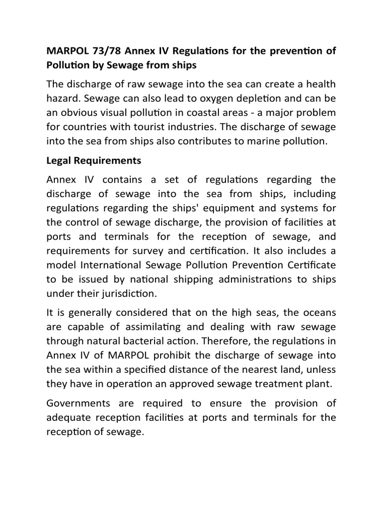 MARPOL Annex IV Sewage Discharge Rules | PDF | Sewage Treatment | Sewage