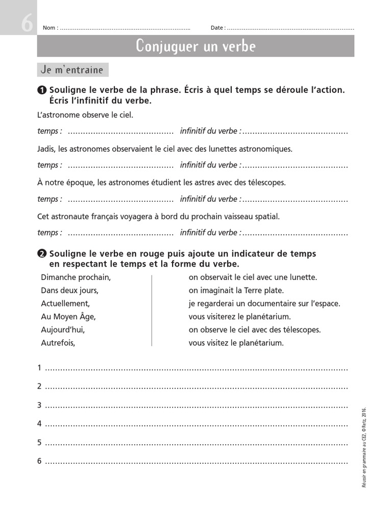 Exercice Sujet Verbe Ce2 à Imprimer Grammaire Conjugaison CE2 1 | PDF | Verbe | Sujet (Grammaire)