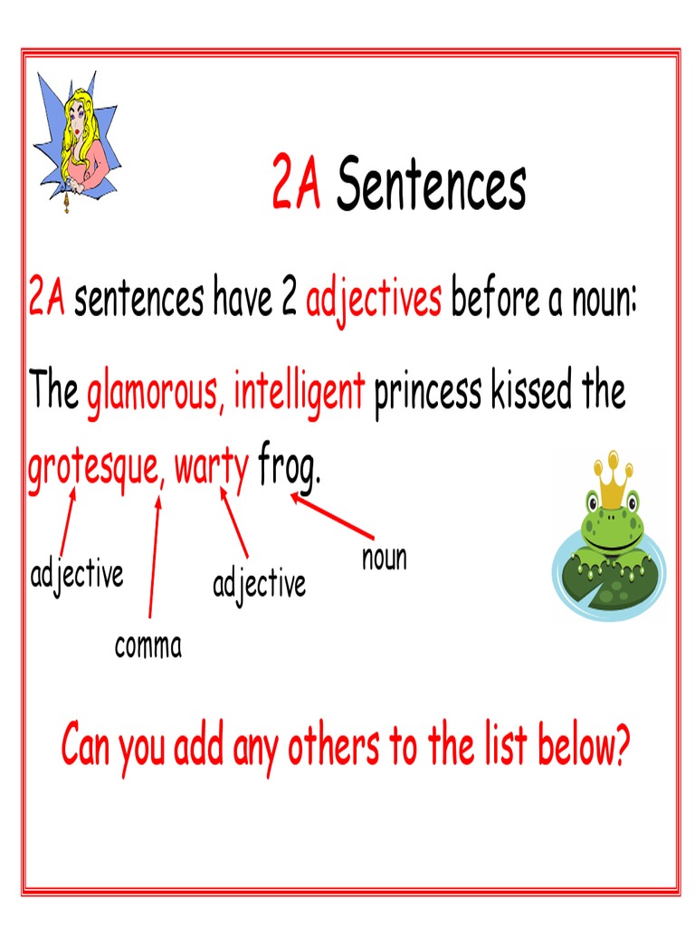 Sentences: 2A Adjectives Glamorous, Intelligent Grotesque, Warty | PDF