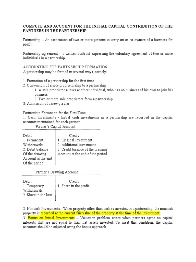 Compute and Account For The Initial Capital Contribution of The ...