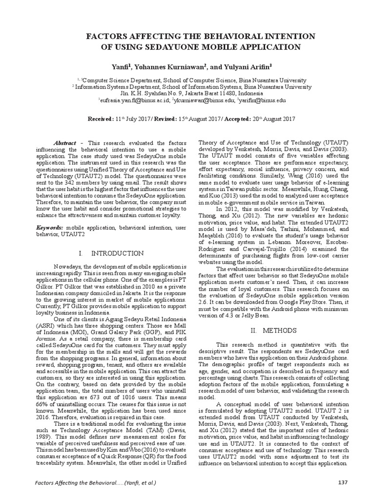 Factors Affecting The Behavioral Intention | PDF | Motivation ...