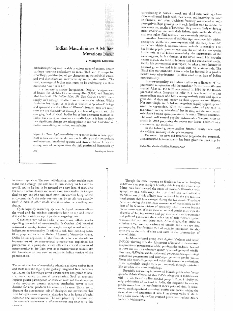 Indian Masculinities A Million Mutations | PDF