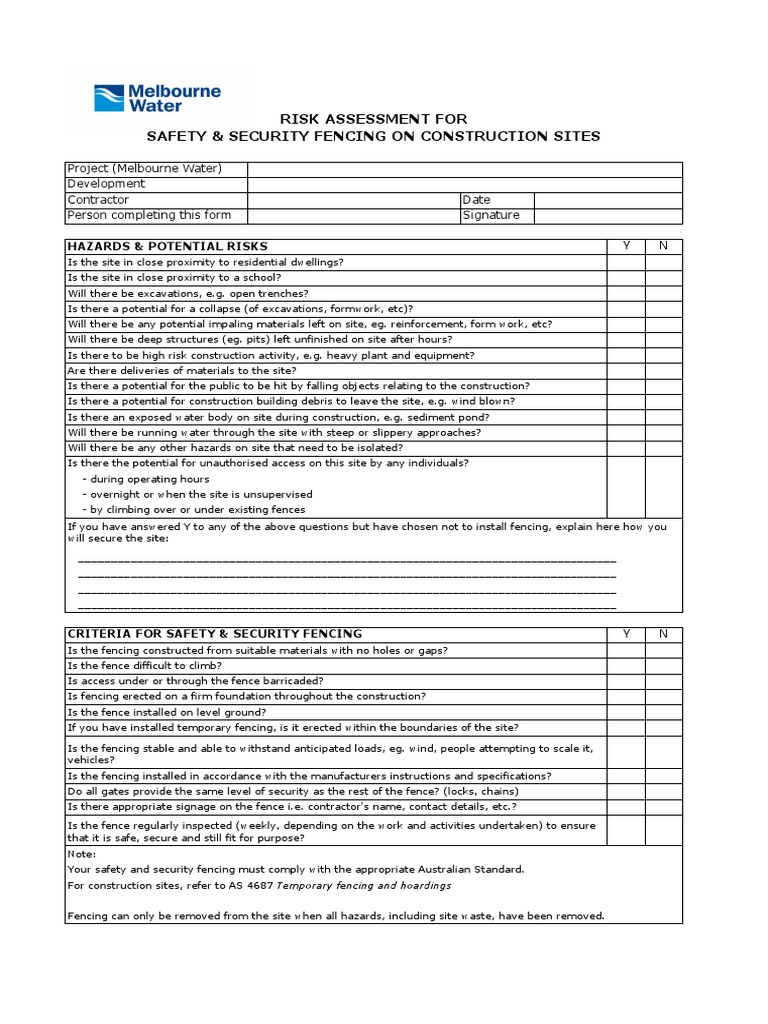 MWC Risk Assessment For Safety and Security Fencing PDF Risk Safety