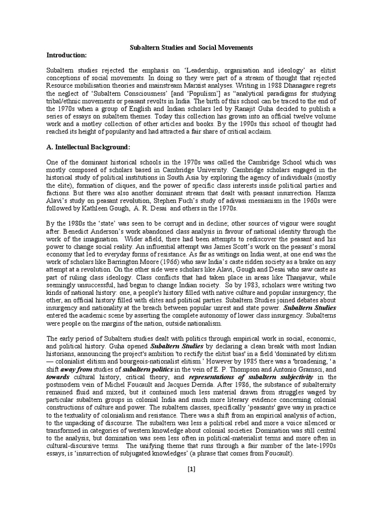 Subaltern Studies and Social Movements | PDF | Postcolonialism ...
