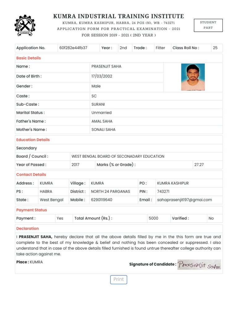 Kumra Institute Practical Exam Application | PDF