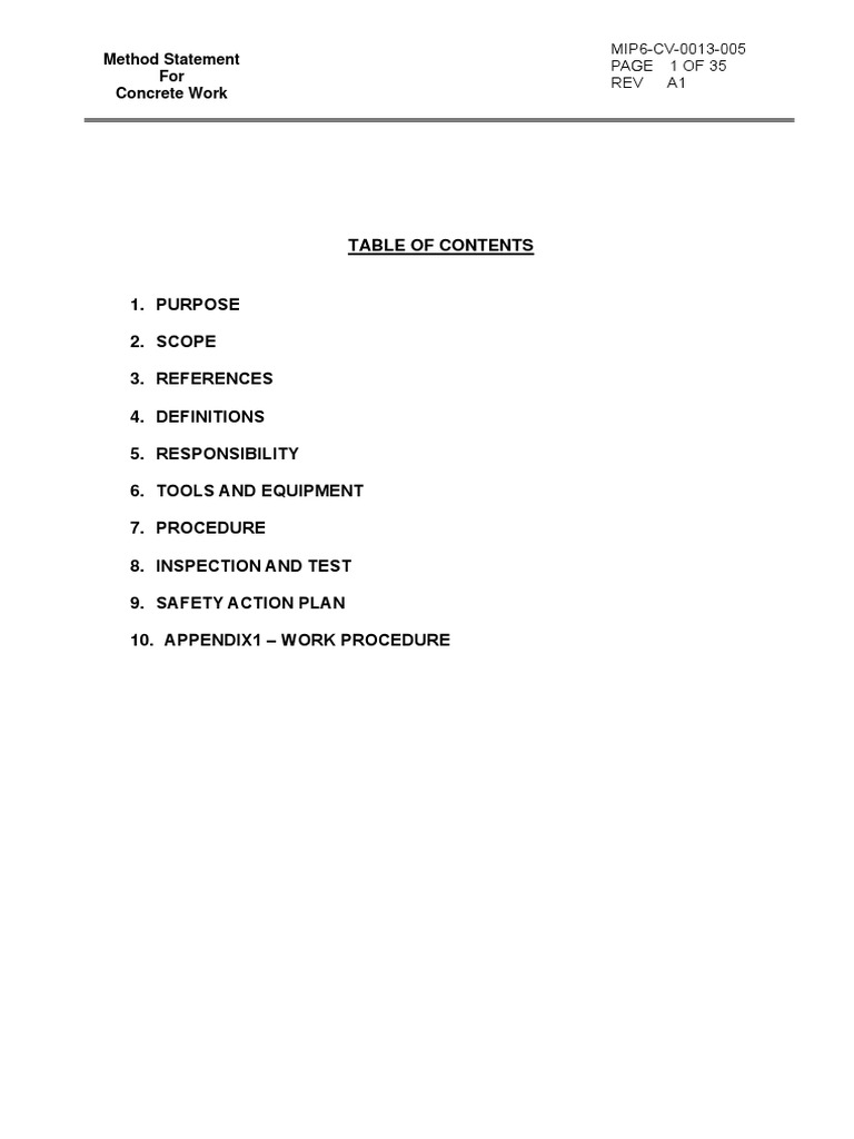 Concrete Work Method Statement | PDF | Concrete | Reinforced Concrete