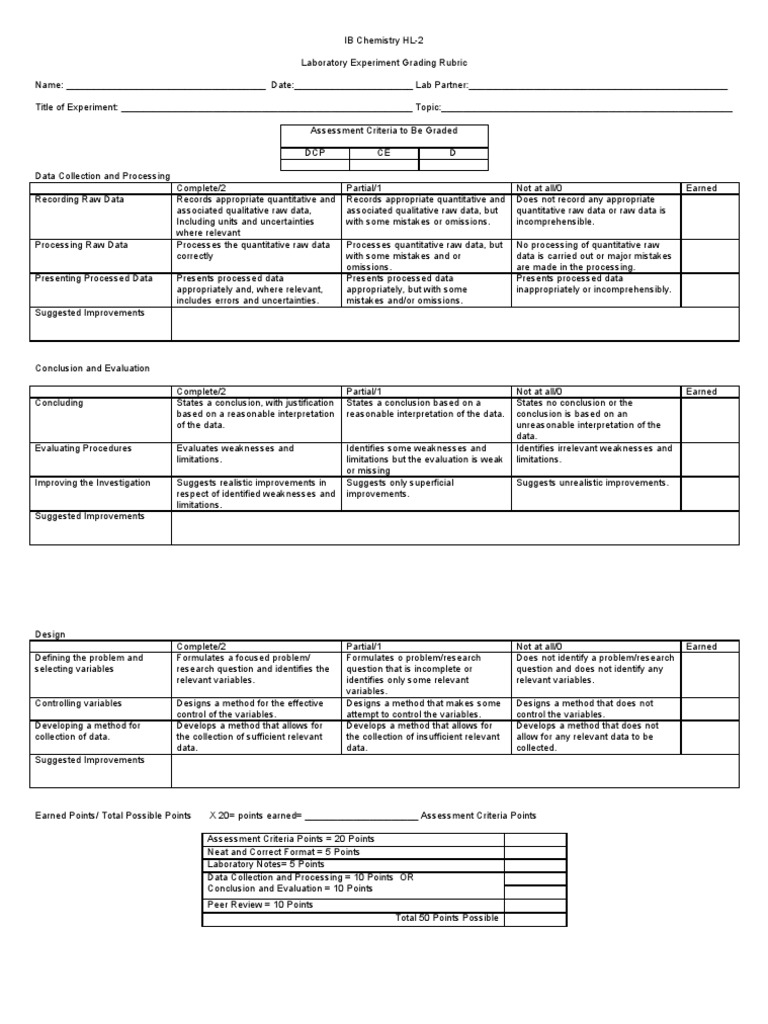 IB Chemistry Lab Rubric PDF Data Quantitative Research