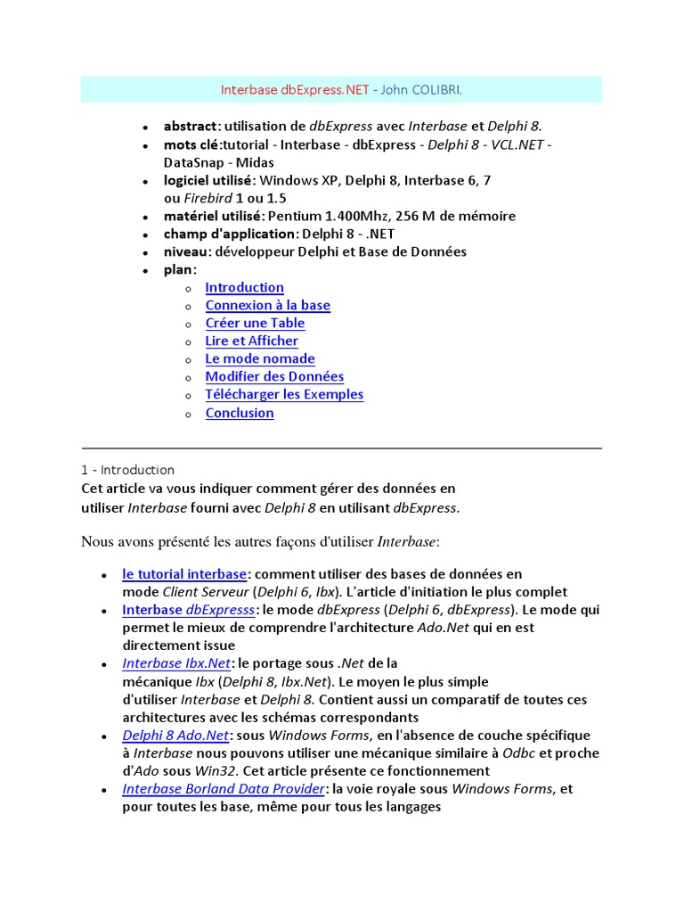 Utiliser dbExpress avec Interbase et Delphi 8 | PDF | SQL | Serveur ...