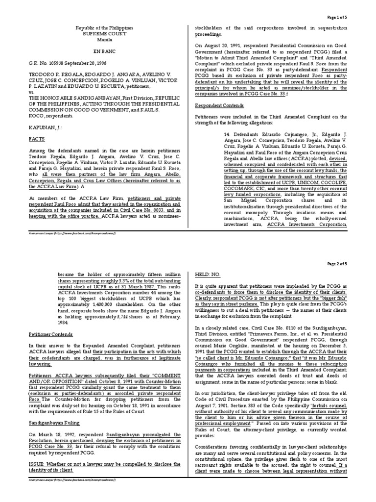 Regala v. Sandiganbayan (1986) PDF AttorneyClient Privilege