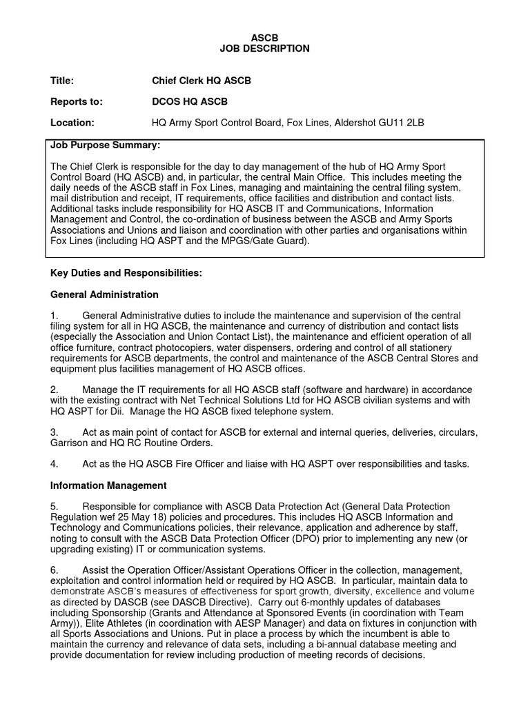 Chief Clerk Job Description - ASCB | PDF | Information Privacy | Computing
