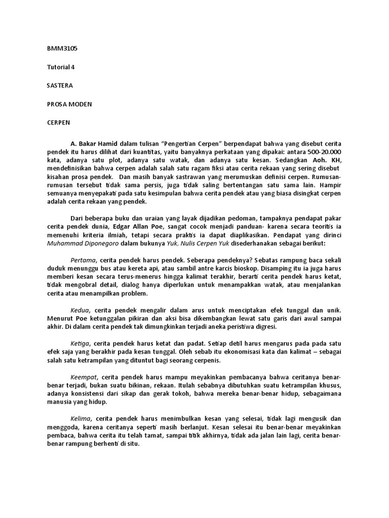 Prosa Moden Cerpen Pdf