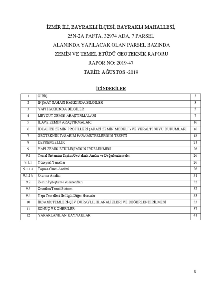 Bayraklı-32974 Ada 7 Parsel Geoteknik Rapor | PDF