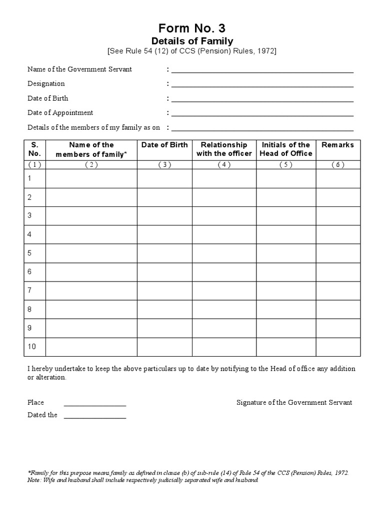 Form No. 3: Details of Family | PDF