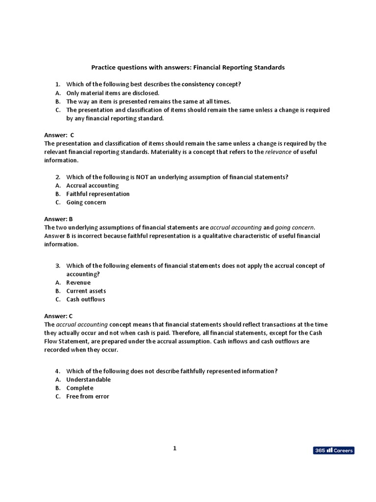 Practice Questions With Answers Financial Reporting Standards PDF