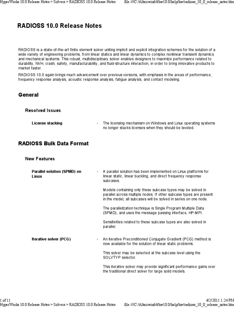 HyperWorks 10.0 Release Notes - Solvers - RADIOSS 10 | PDF | Gases ...