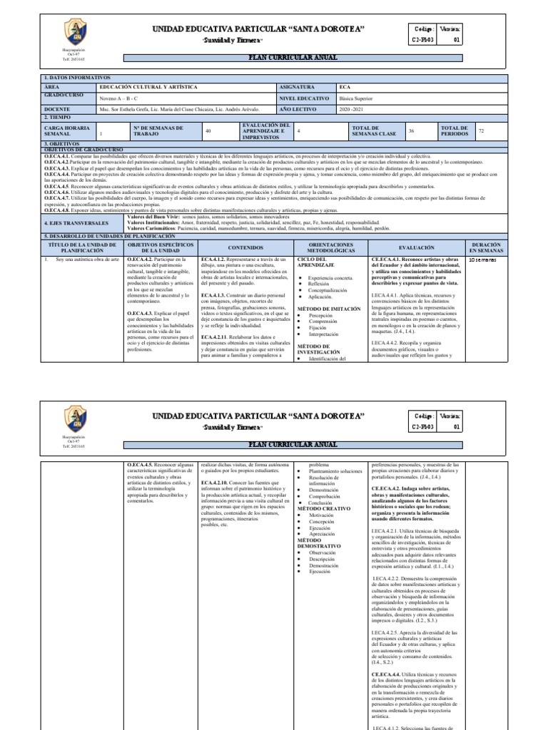 C2-Pl-03 Plan Curricular Anual (PCA) ECA 9 | PDF | Aprendizaje ...