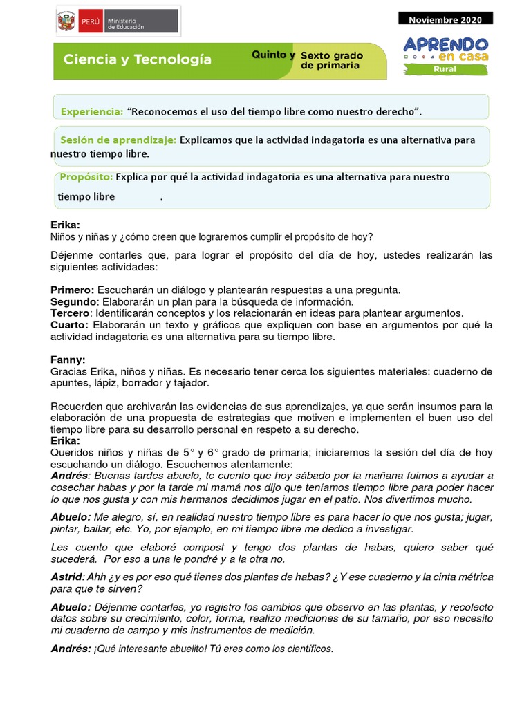 Ficha Ciencia y Tecnologia Quinto y Sexto Grado - Noviembre 2020 | PDF ...