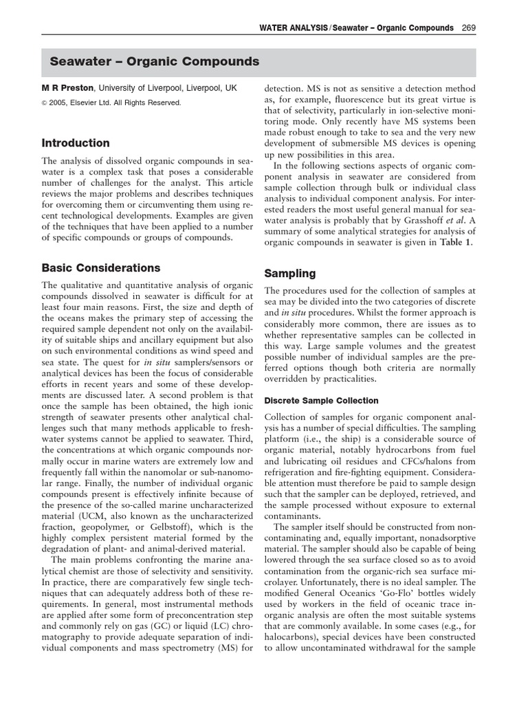 Analyzing Organic Compounds in Seawater | PDF | Mass Spectrometry ...