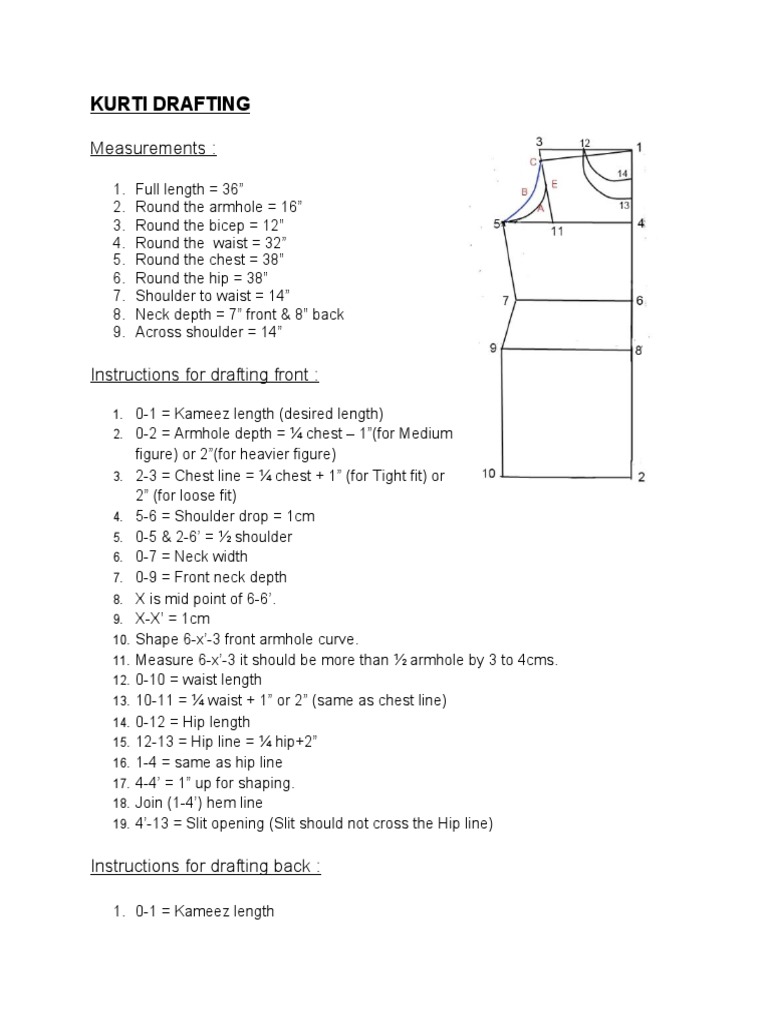 Kurti Drafting and Cutting Guide | PDF