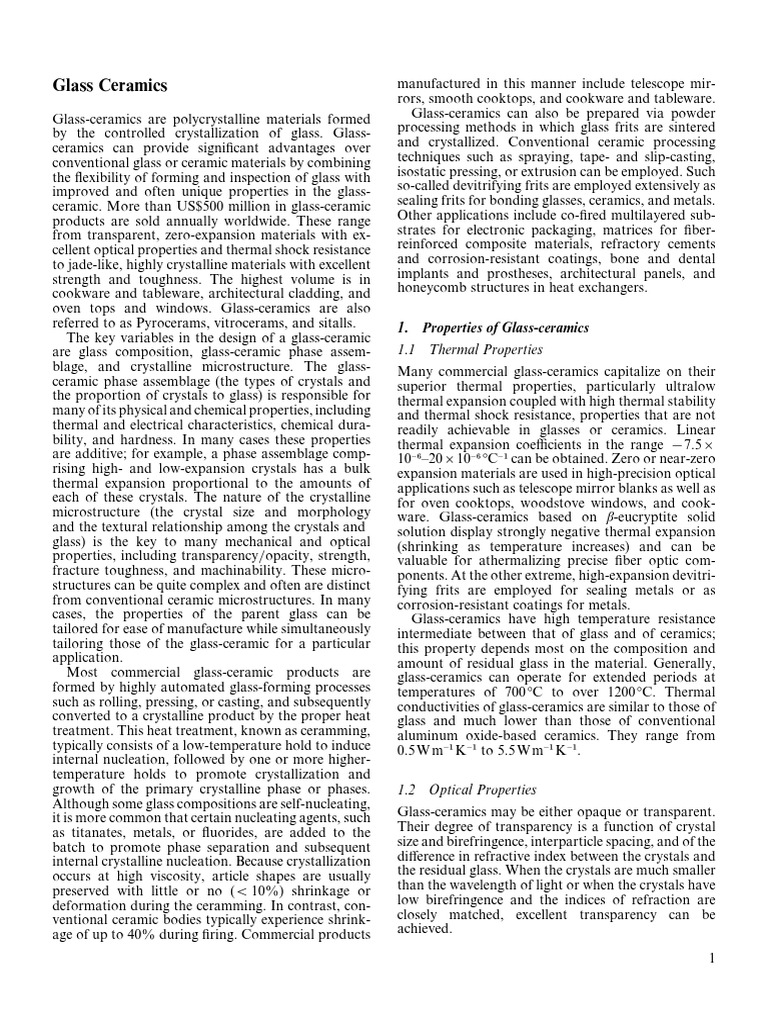 Properties of Glass-Ceramics | PDF | Glasses | Ceramics