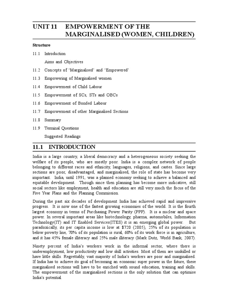 Empowerment Of The Marginalised Pdf Empowerment Social Exclusion