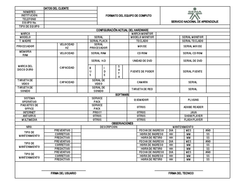 Formato de Mantenimiento de Computadoras | PDF | Hardware de la ...
