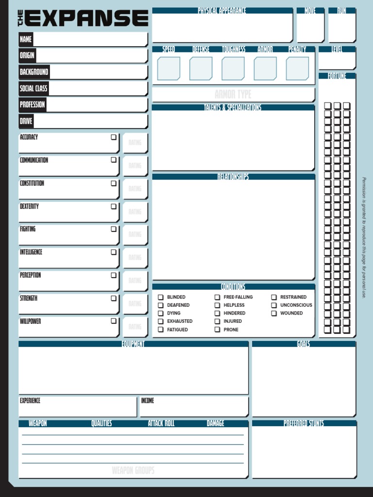 Expanse Form Fillable Character Sheet - Printable Forms Free Online