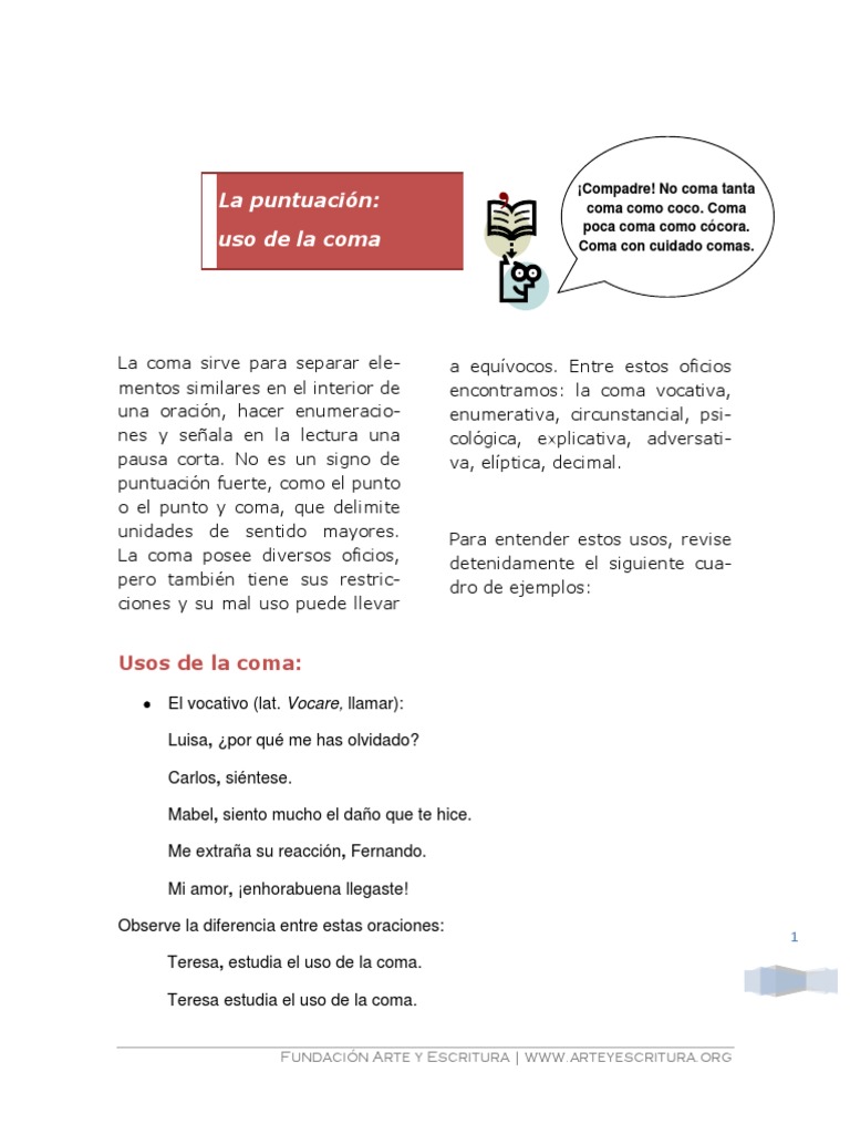 Uso de La Coma | PDF | Coma | Puntuación