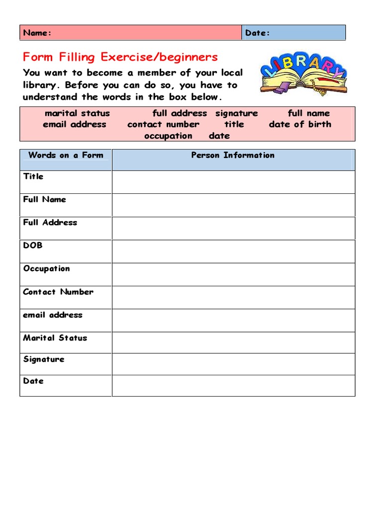 Pert 2 - Filling Form Worksheet | PDF | Career & Growth | Language Arts ...