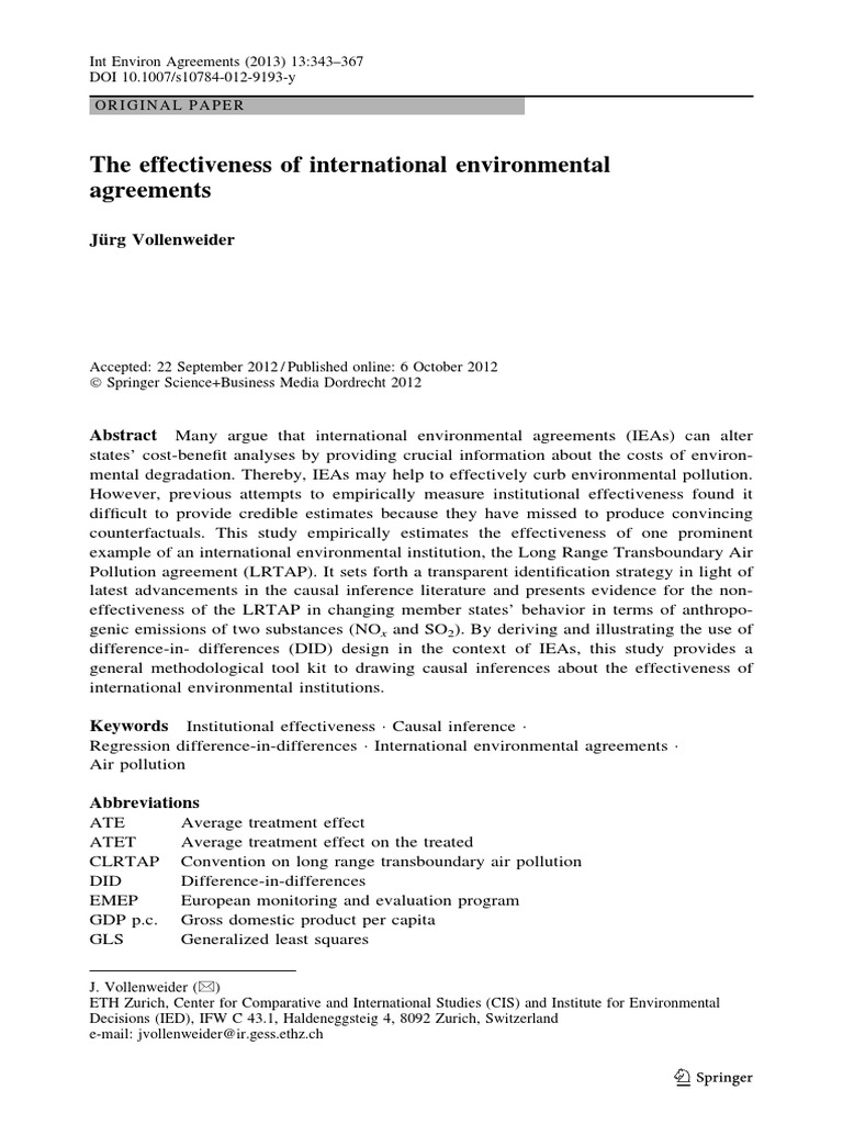 The Effectiveness of International Environmental Agreements | PDF ...