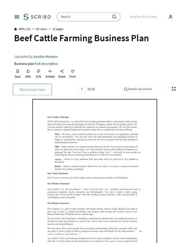 business plan on livestock production