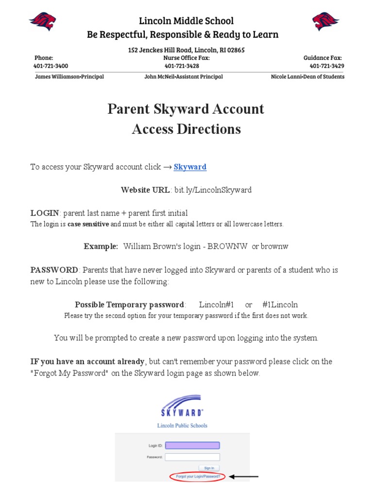 Parent Skyward Account Access Directions PDF