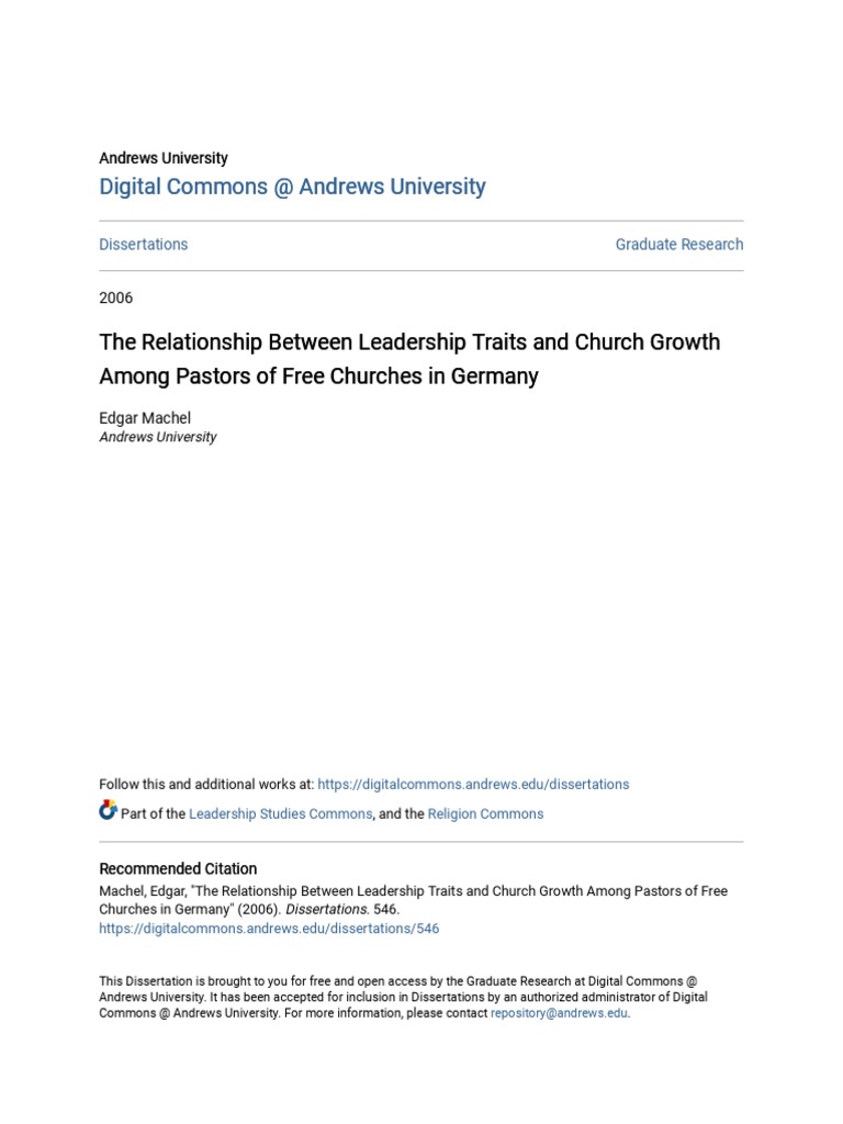 The Relationship Between Leadership Traits and Church Growth Amon | PDF ...