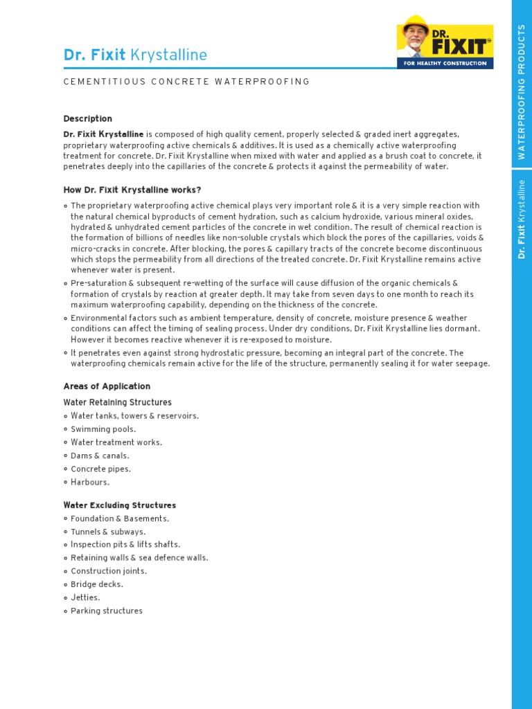Dr. Fixit Krystalline Waterproofing Guide | PDF | Concrete | Corrosion