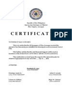 Certification: Republic of The Philippines Liga NG Mga Barangay Sa Pilipinas Pilar Chapter, Sorsogon