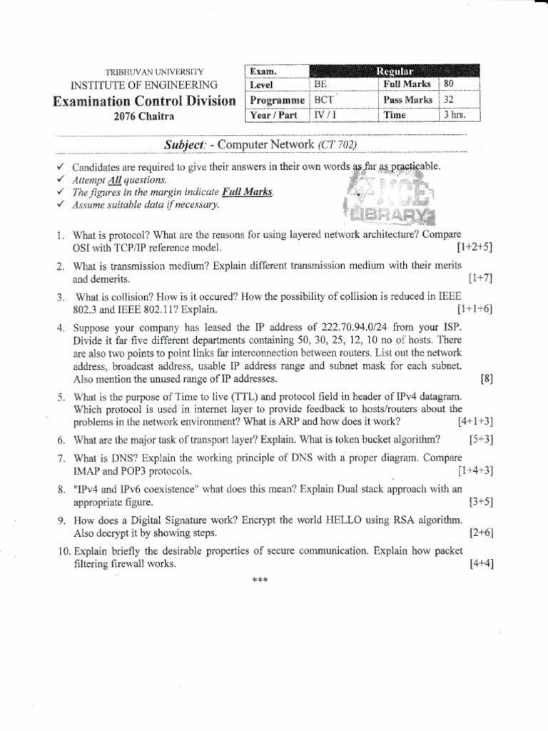 Computer Network Exam Papers | PDF | Computer Network | Internet ...